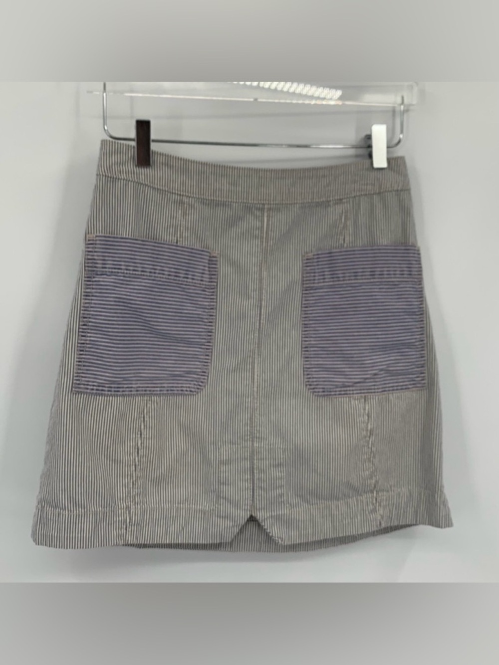 Pilcro and the Letterpress Anthropologie striped denim mini skirt white blue 2